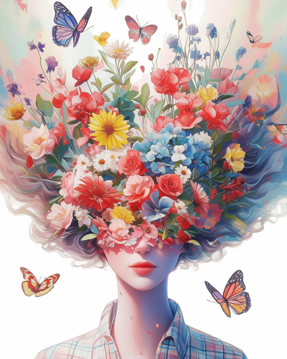 Floral hair portrait cross stitch kit for beginners
