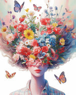 Floral hair portrait cross stitch kit for beginners