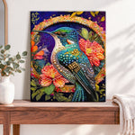 Finished floral hummingbird pearl diamond painting artwork displayed as home decor