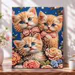 Floral kitten trio pearl diamond painting kit for beginners