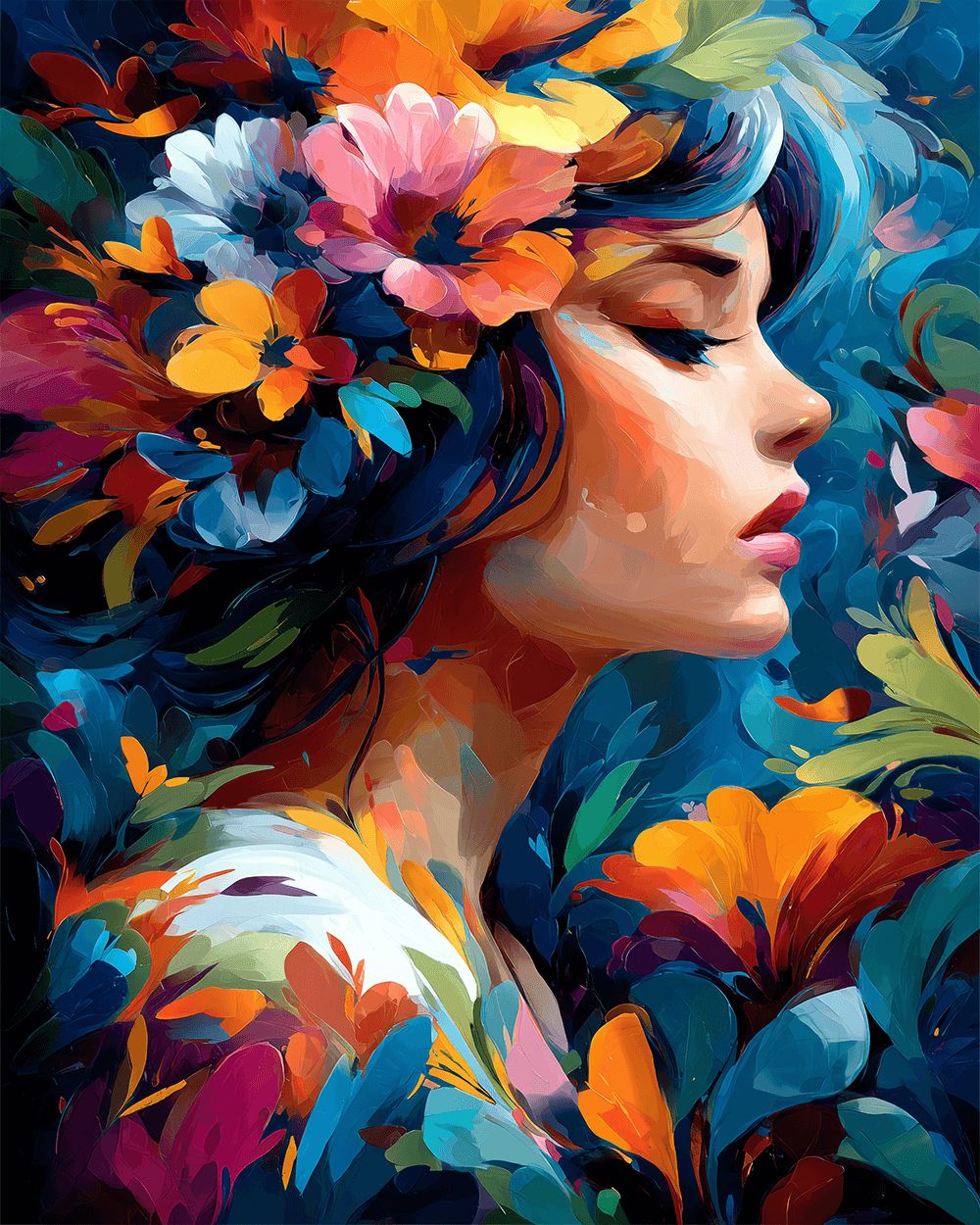 Floral lady portrait cross stitch kit for beginners