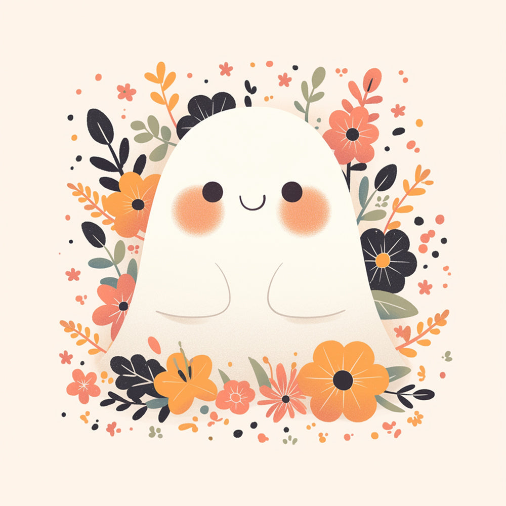 Floral little ghost cross stitch kit for beginners