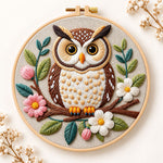 Floral owl on branch embroidery kit