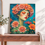 Finished floral pearl goddess pearl diamond painting artwork displayed as home decor