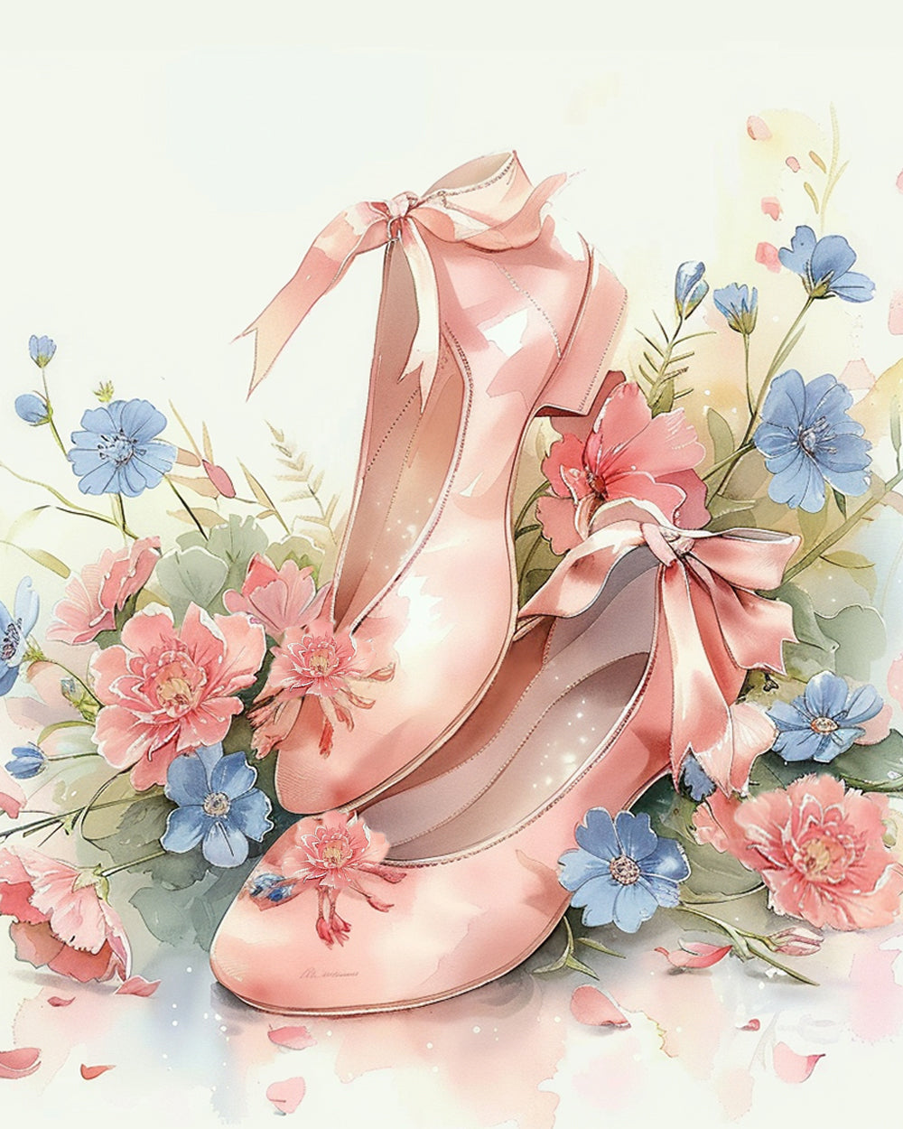 Floral pink high heels cross stitch kit for beginners