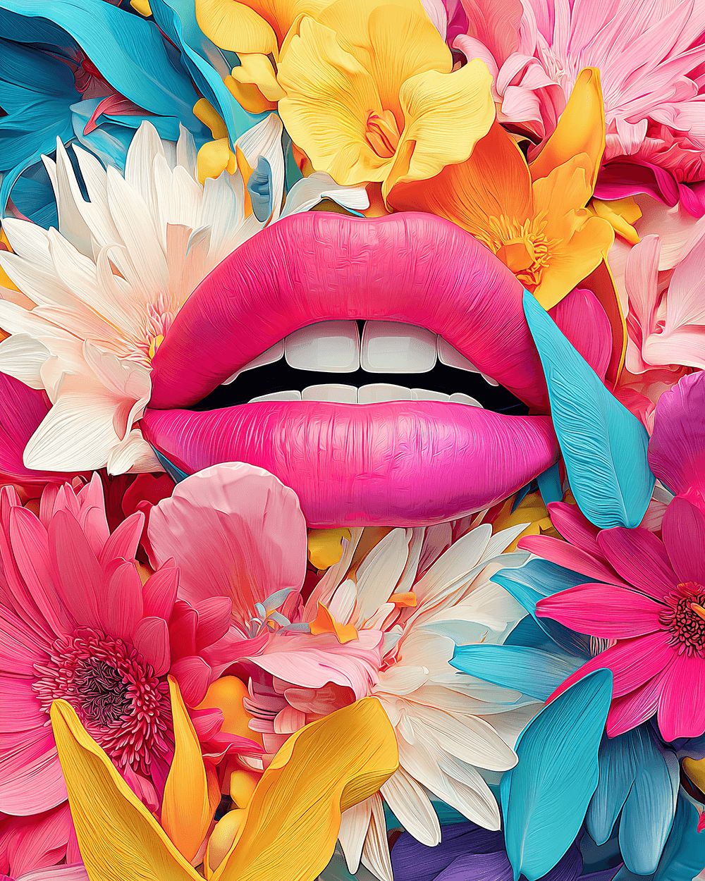 Floral pop art lips cross stitch kit for beginners