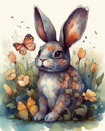 Floral rabbit with butterflies cross stitch kit for beginners