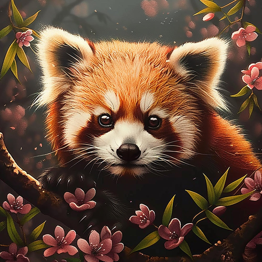 Floral red panda cross stitch kit for beginners
