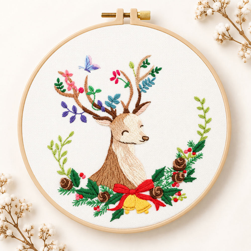 Floral reindeer art embroidery kit