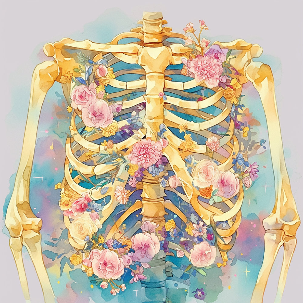 Floral skeleton art cross stitch kit for beginners
