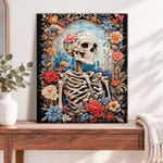 Finished floral skeleton beauty pearl diamond painting artwork displayed as home decor