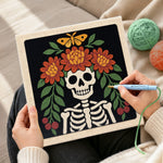 Creating handmade floral skeleton punch needle artwork