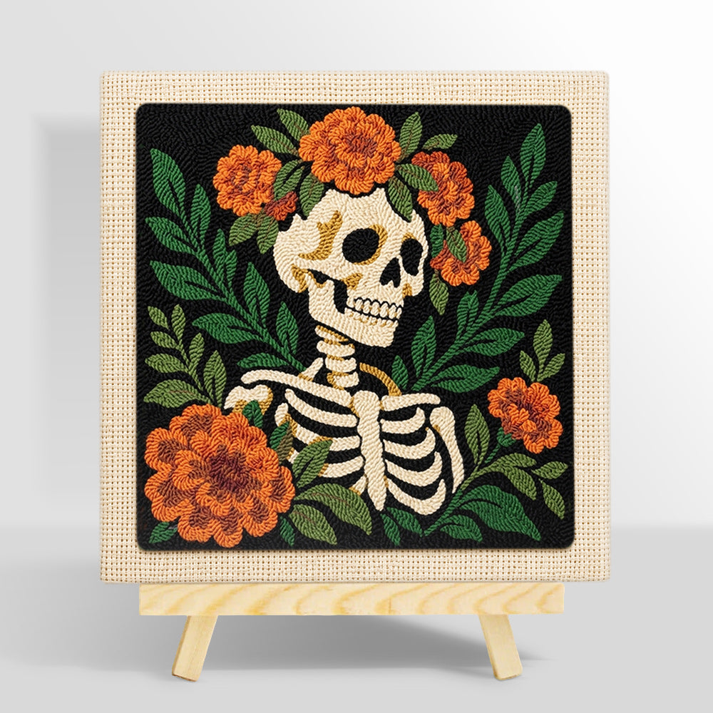 Floral skeleton side view punch needle kit for beginners