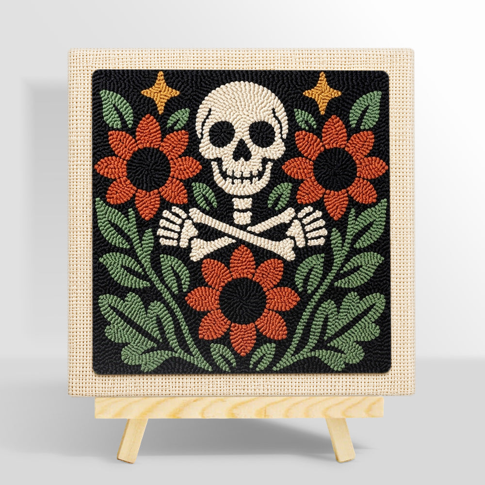 Floral skeleton with sunflowers punch needle kit for beginners