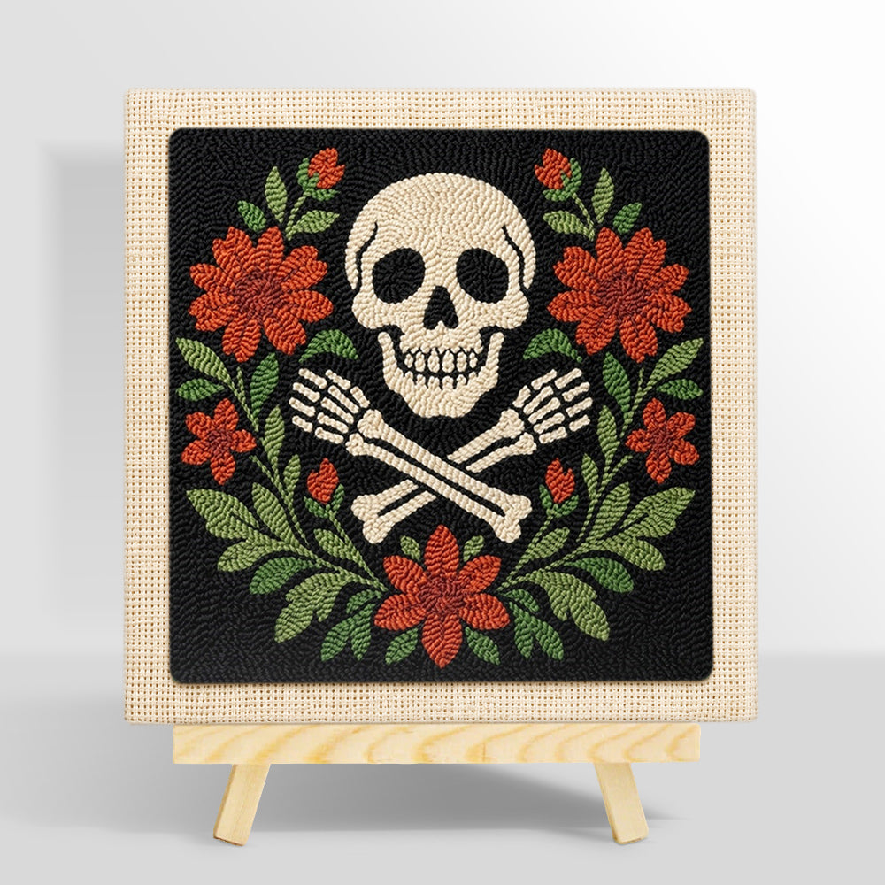 Floral skull and crossbones punch needle kit for beginners