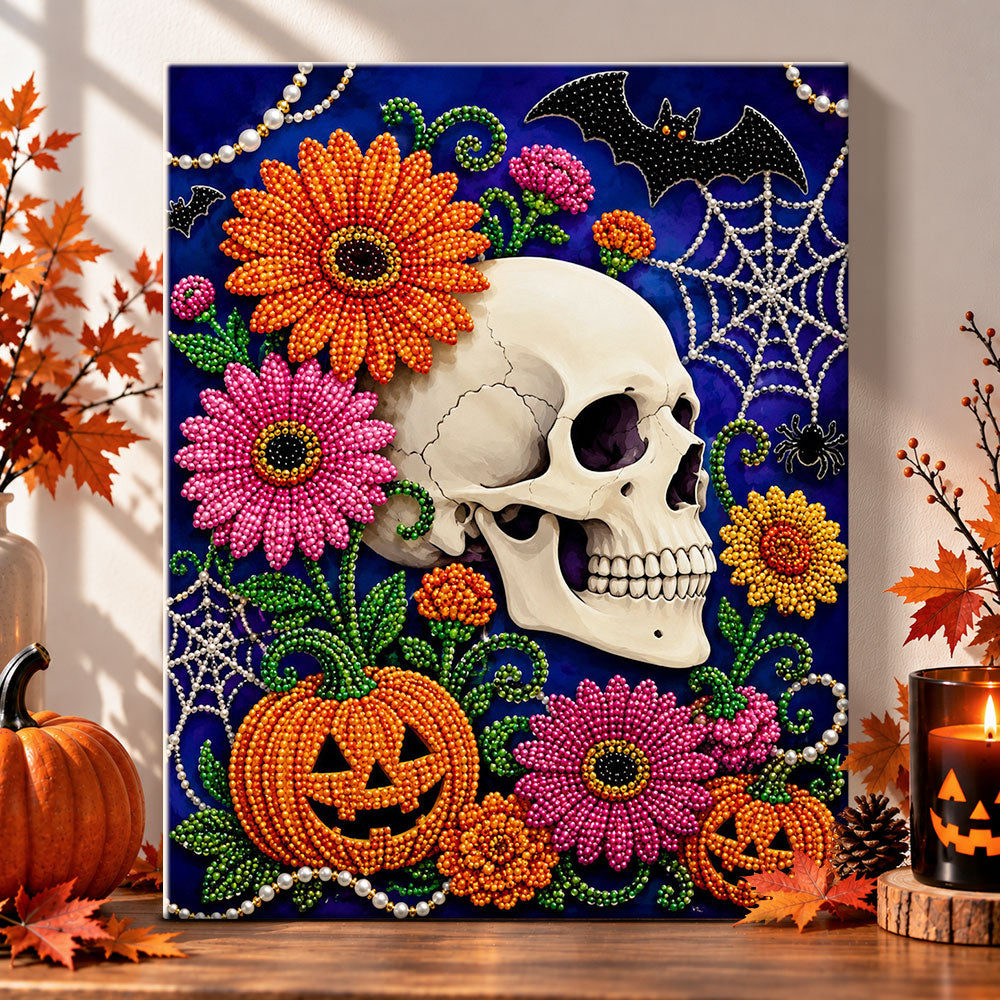 Floral skull with sunflowers pearl diamond painting kit for beginners
