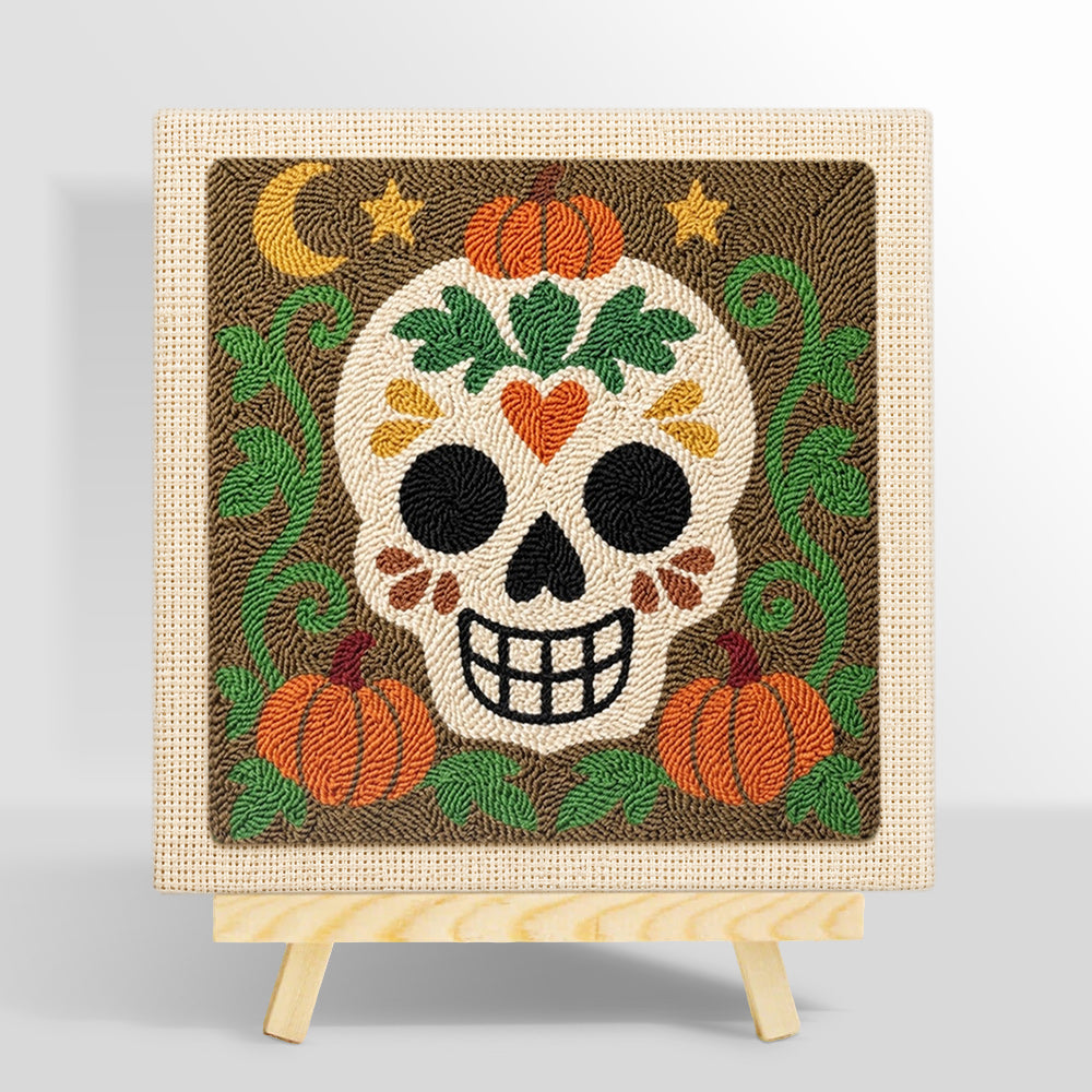 Floral sugar skull punch needle kit for beginners