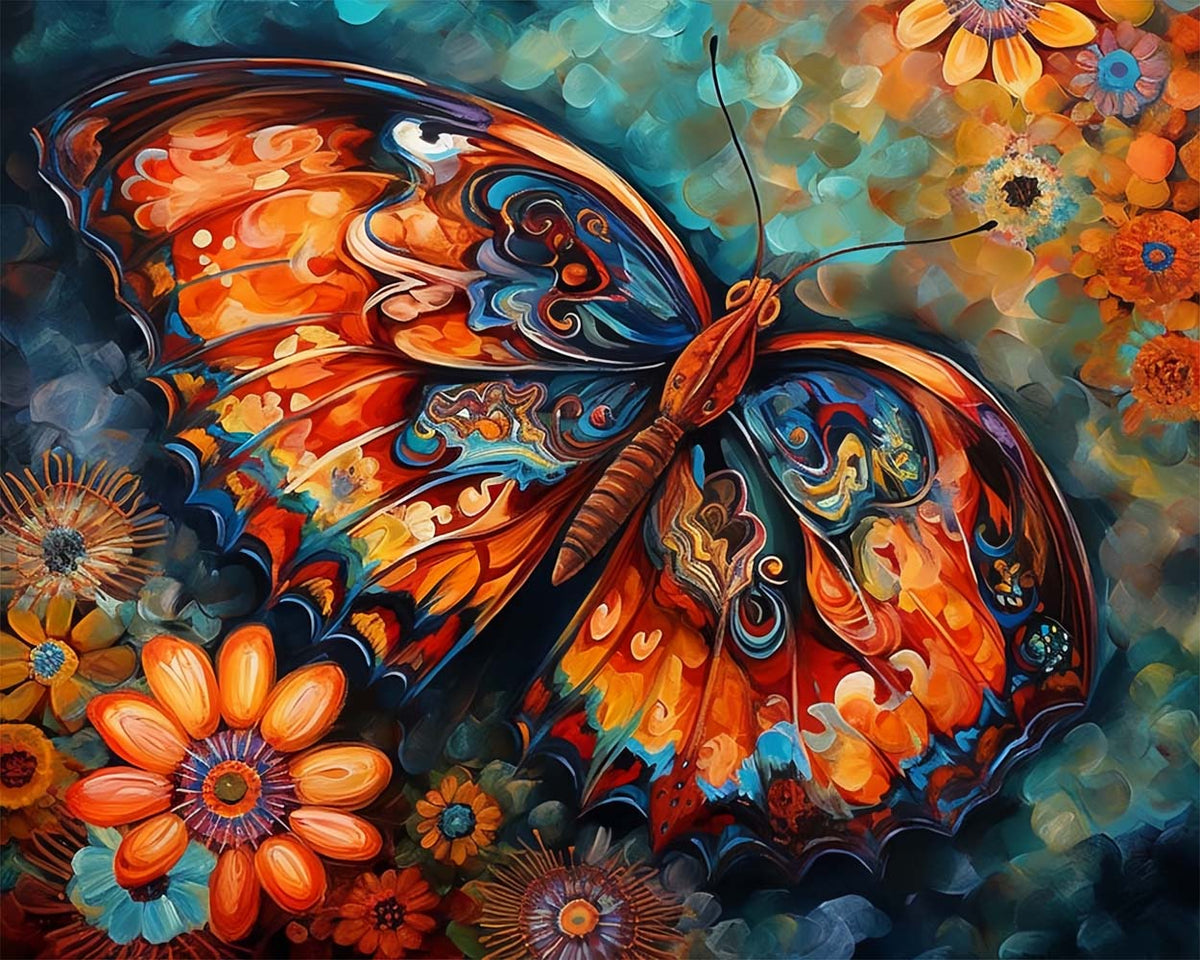Floral swirl butterfly cross stitch kit for beginners