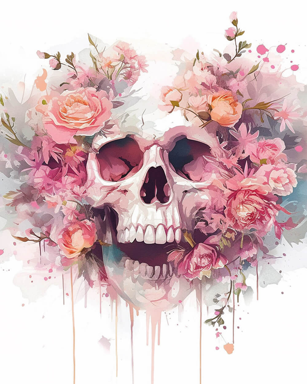 Floral watercolor skull paint by numbers kit for beginners