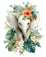 Floral white baby elephant cross stitch kit for beginners