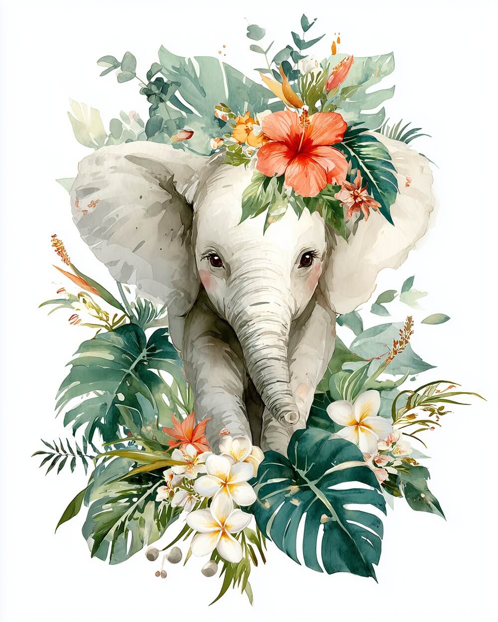 Floral white baby elephant cross stitch kit for beginners