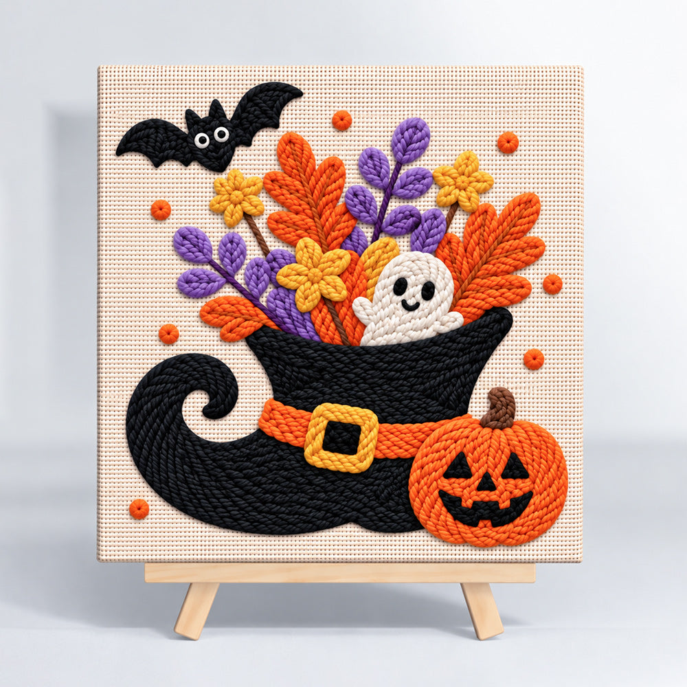 Floral witch hat ghost punch needle kit for beginners
