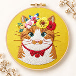 Flower crown cat embroidery kit