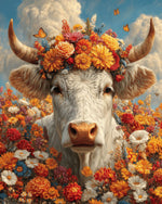Flower crown cow cross stitch kit for beginners