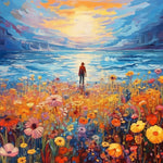 Flower field ocean sunset cross stitch kit for beginners