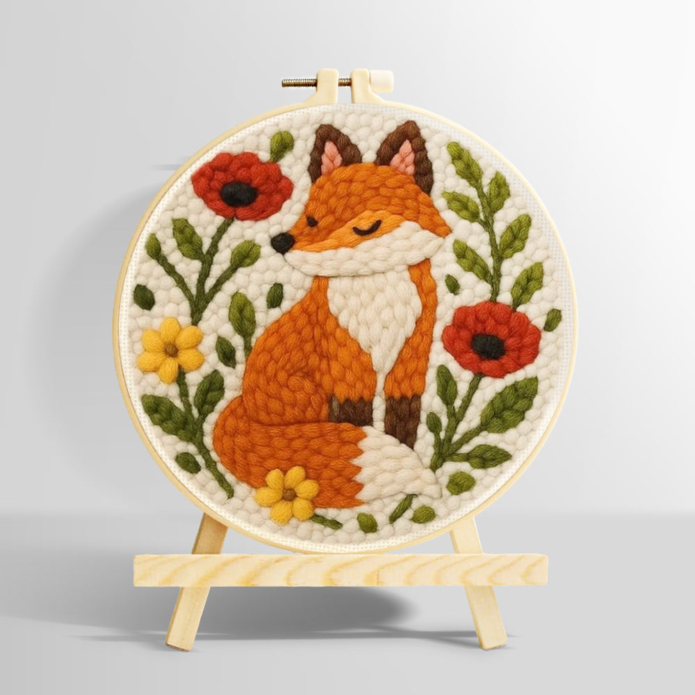 Flower fox punch needle kit for beginners