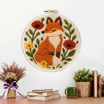 Finished flower fox artwork displayed on a wall