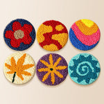 Flower, leaf and sun punch needle coaster kit finished handmade coasters