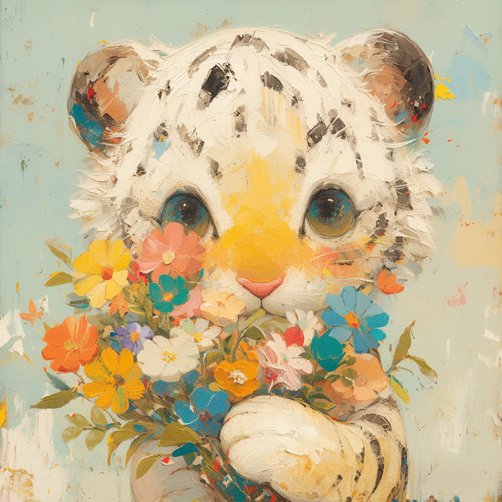 Flower white tiger cub cross stitch kit for beginners