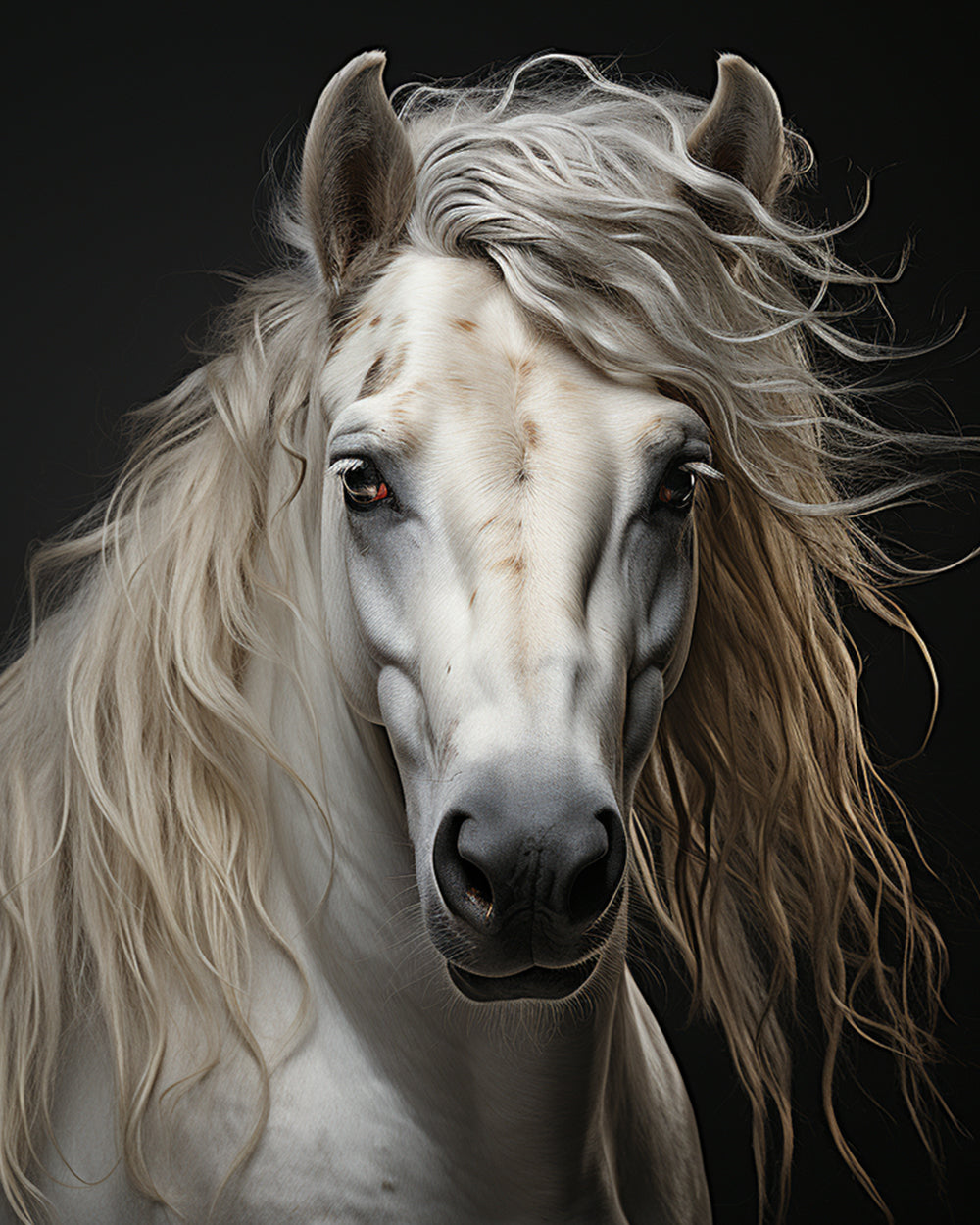 Flowing white horse portrait cross stitch kit for beginners