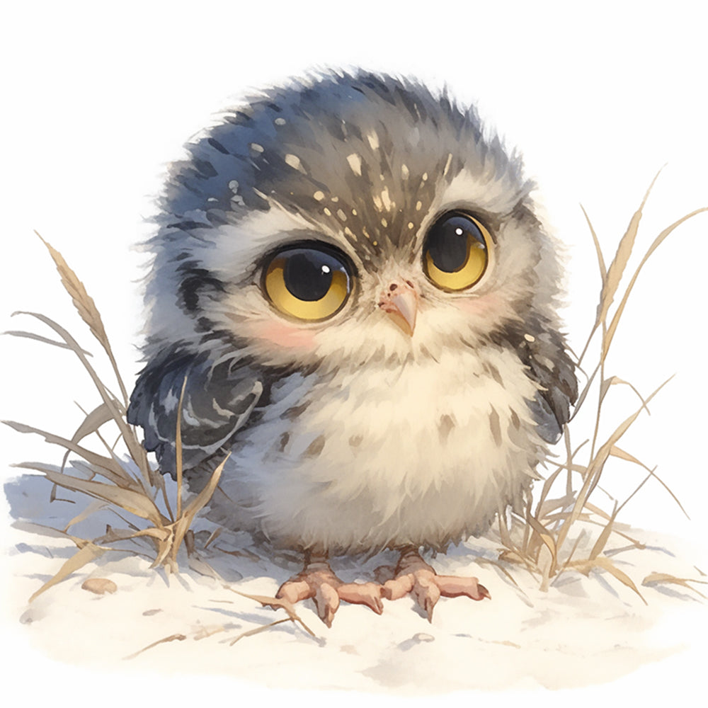 Fluffy baby owl cross stitch kit for beginners
