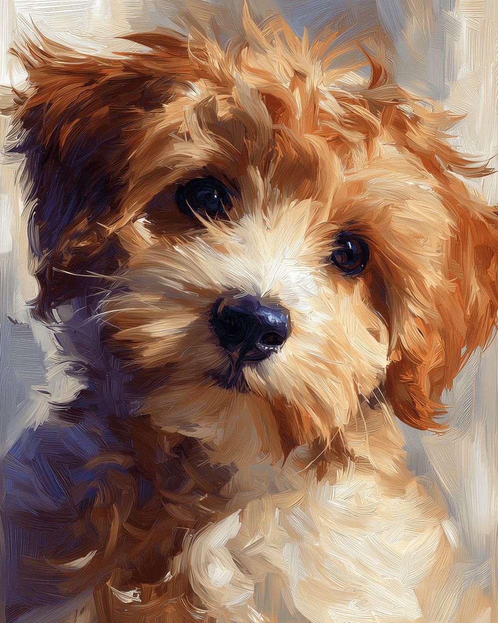 Fluffy brown puppy cross stitch kit for beginners