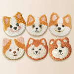 Fluffy dog head punch needle coaster kit finished handmade coasters
