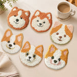 Fluffy dog head punch needle coasters used for home decoration