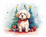 Fluffy pup in festive christmas scene cross stitch kit for beginners