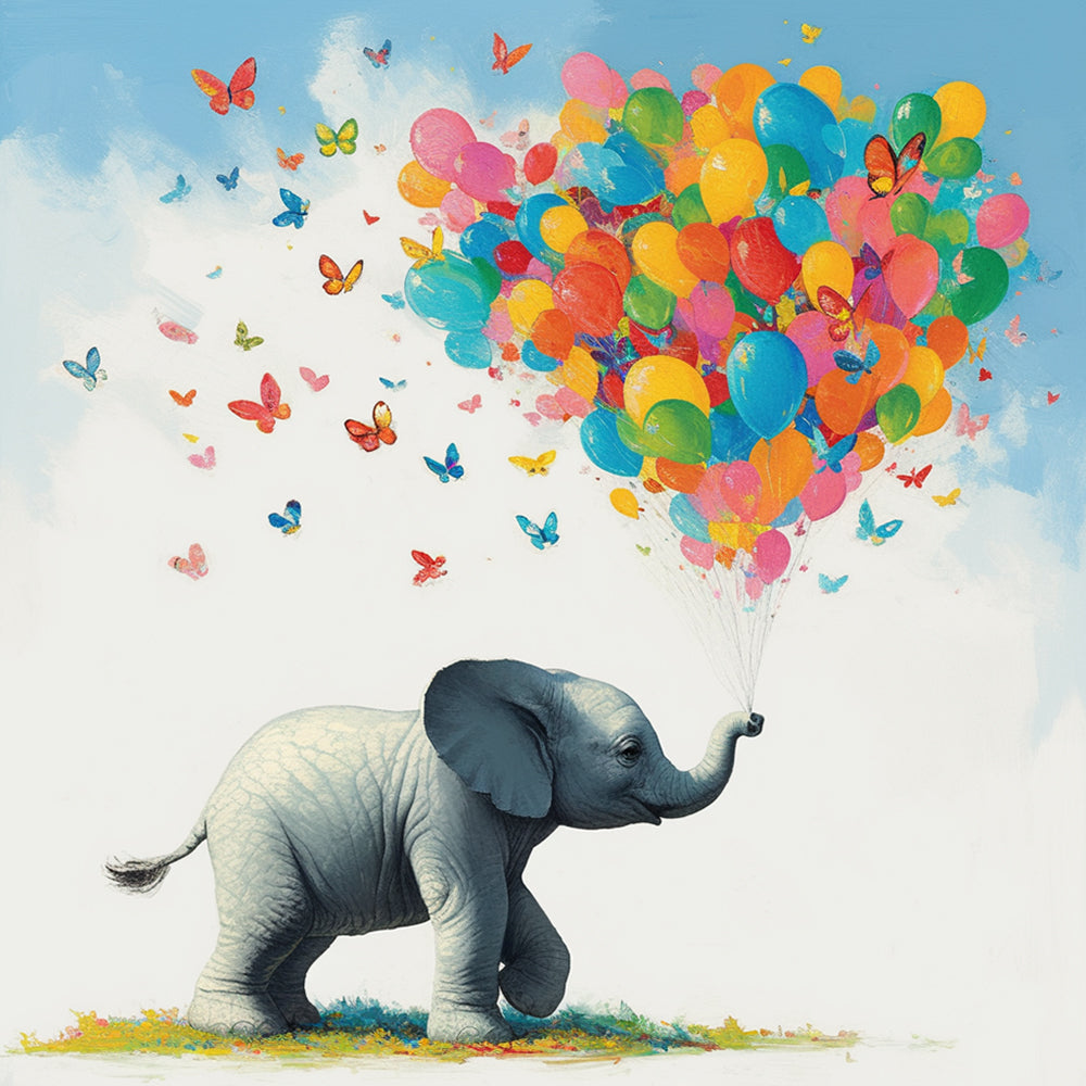 Flying elephant with colorful balloons cross stitch kit for beginners