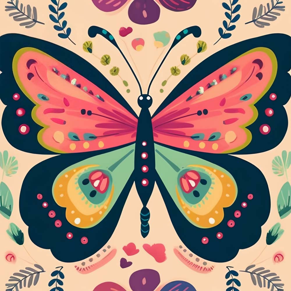 Folk art ornate butterfly cross stitch kit for beginners