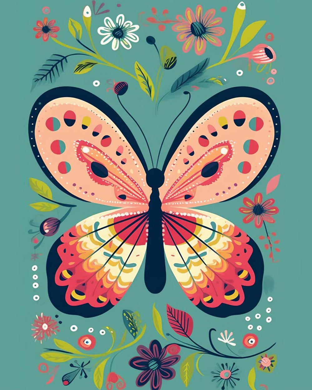 Folk style butterfly paint by numbers kit for beginners