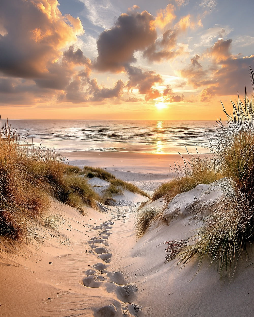 Footprints on sand dunes at sunset cross stitch kit for beginners