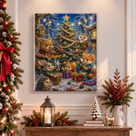 Finished forest animals celebrating christmas pearl diamond painting artwork displayed as holiday home decor
