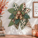 Forest bigfoot quilted bow displayed as handmade wall decor in a cozy home