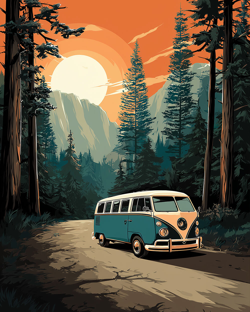 Forest camper van journey cross stitch kit for beginners