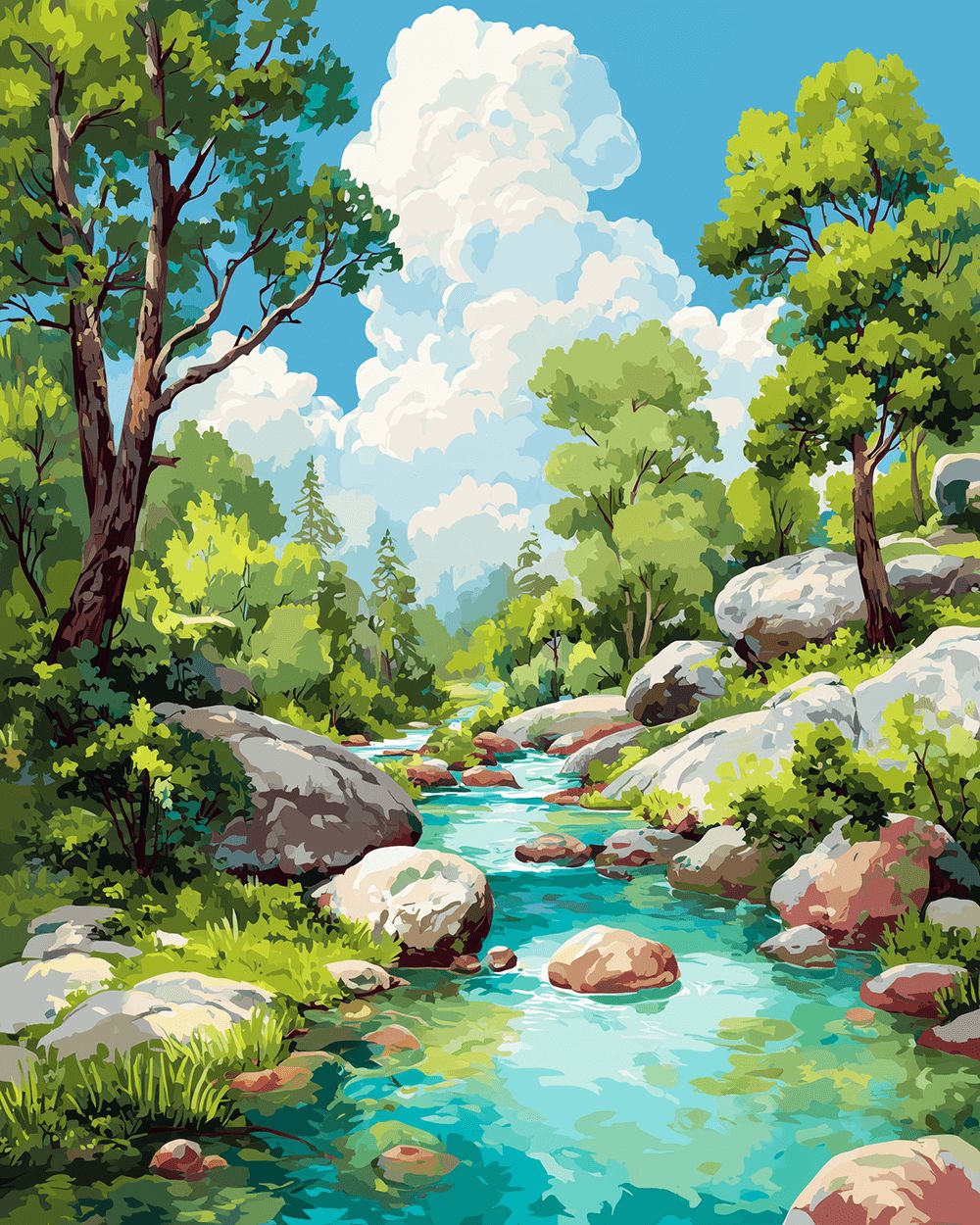 Forest creek view cross stitch kit for beginners