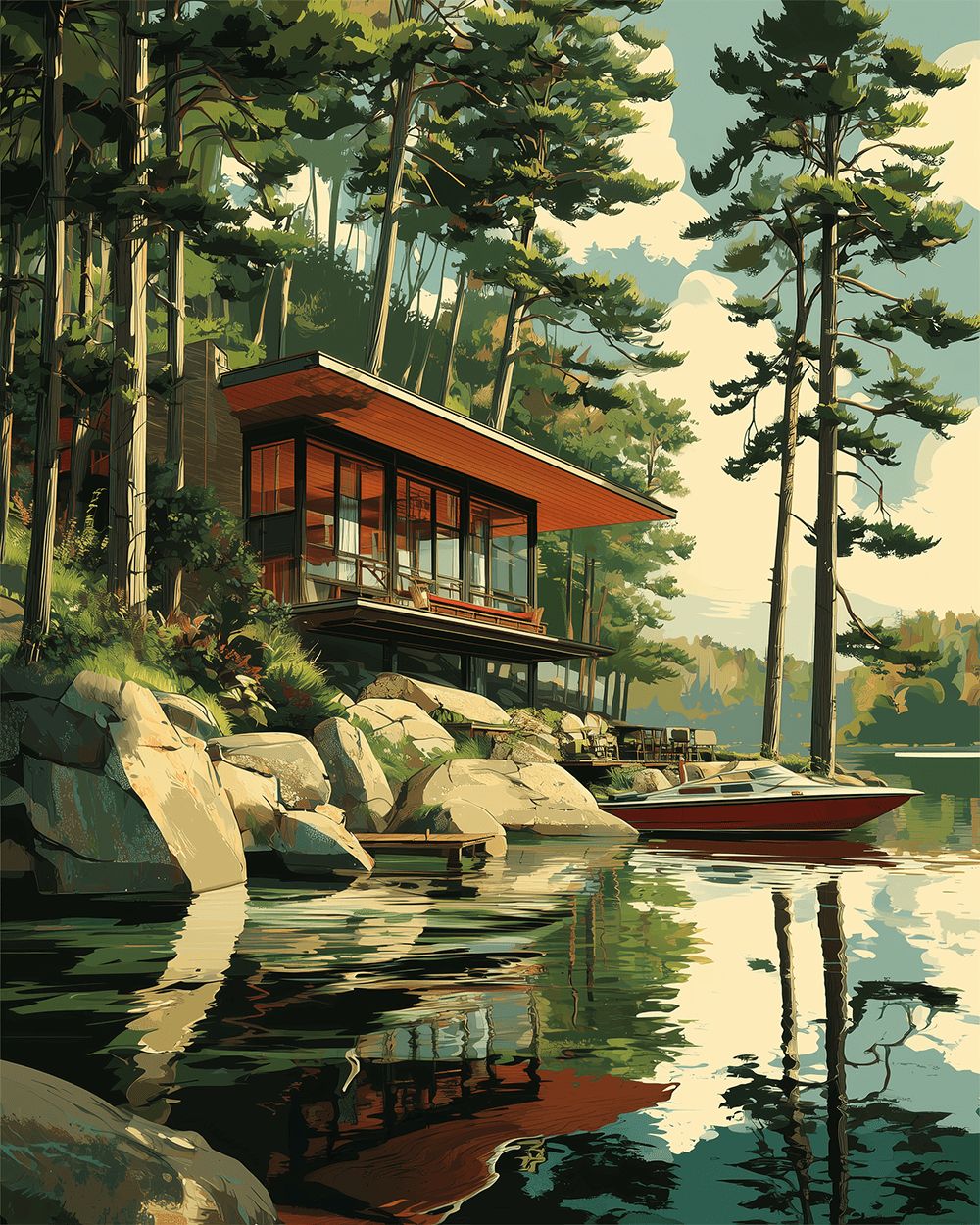 Forest lakeside villa cross stitch kit for beginners