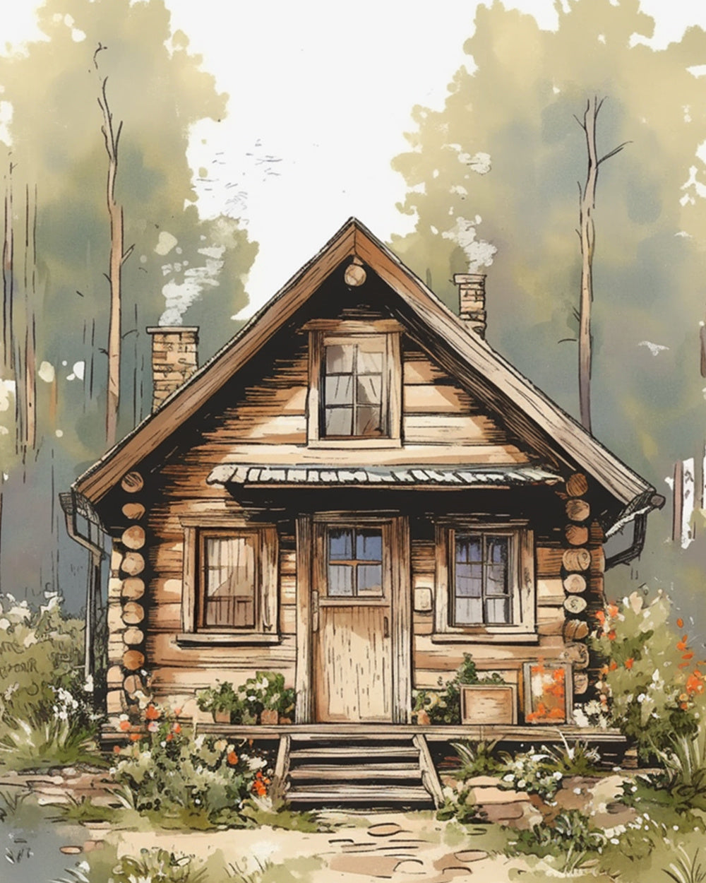 Forest log cabin cross stitch kit for beginners