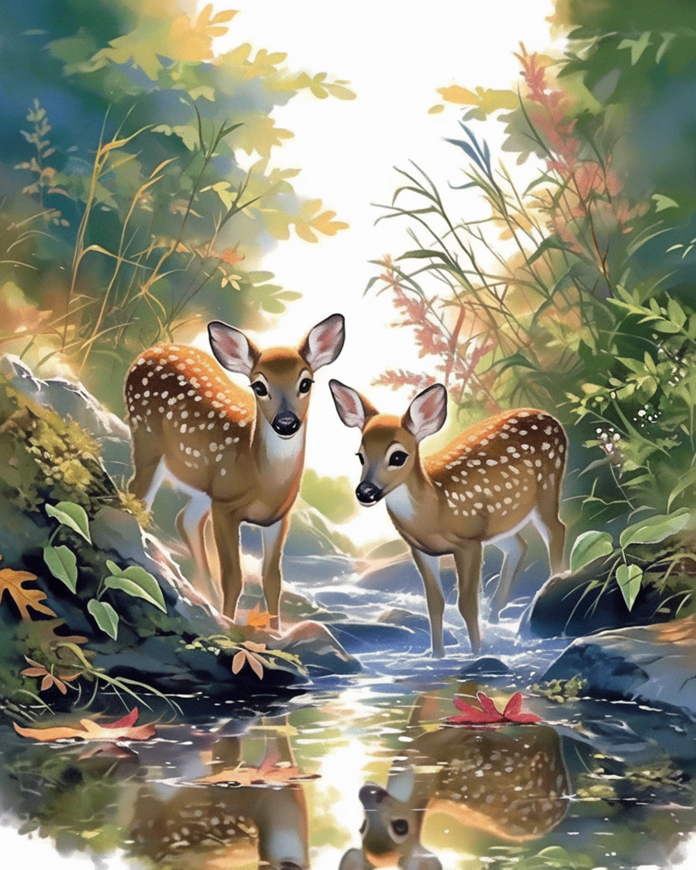Forest stream baby deer cross stitch kit for beginners